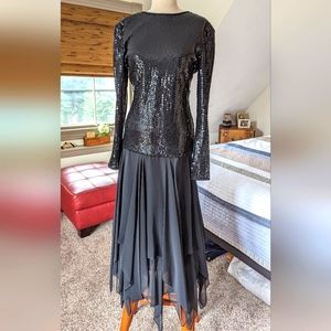 A.J. Bari Black Sequin Backless Dress